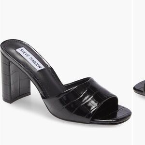 Steve Madden Black Croc-Embossed Block Heel Mule